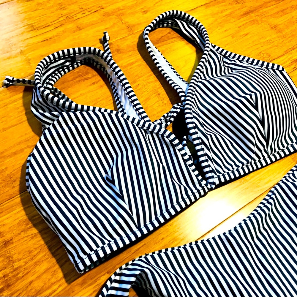 Blk & Wht Striped Halter Top Bikini